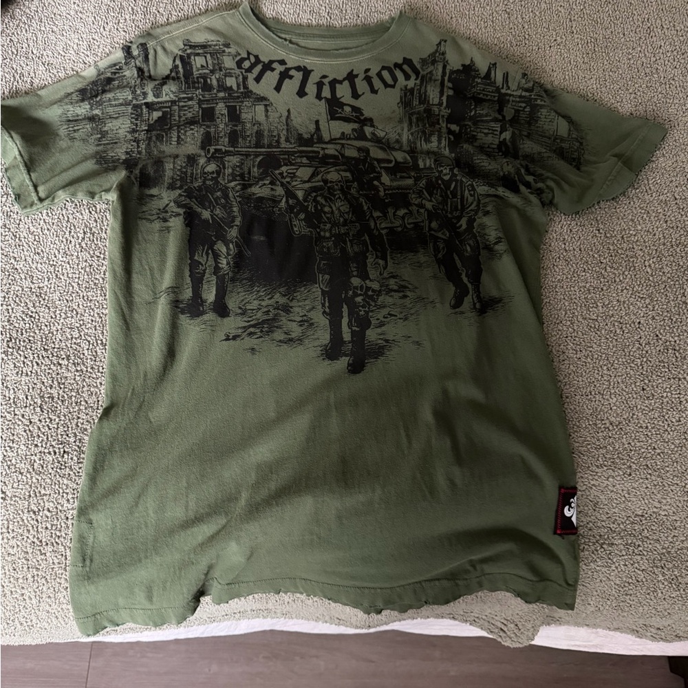 Affliction Olive Military Graphic Tee